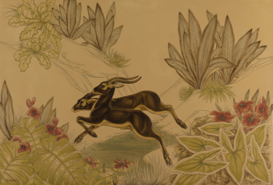 Gaston SUISSE (1896-1988) - Antilopes sautant un ruisseau, vers 1934.